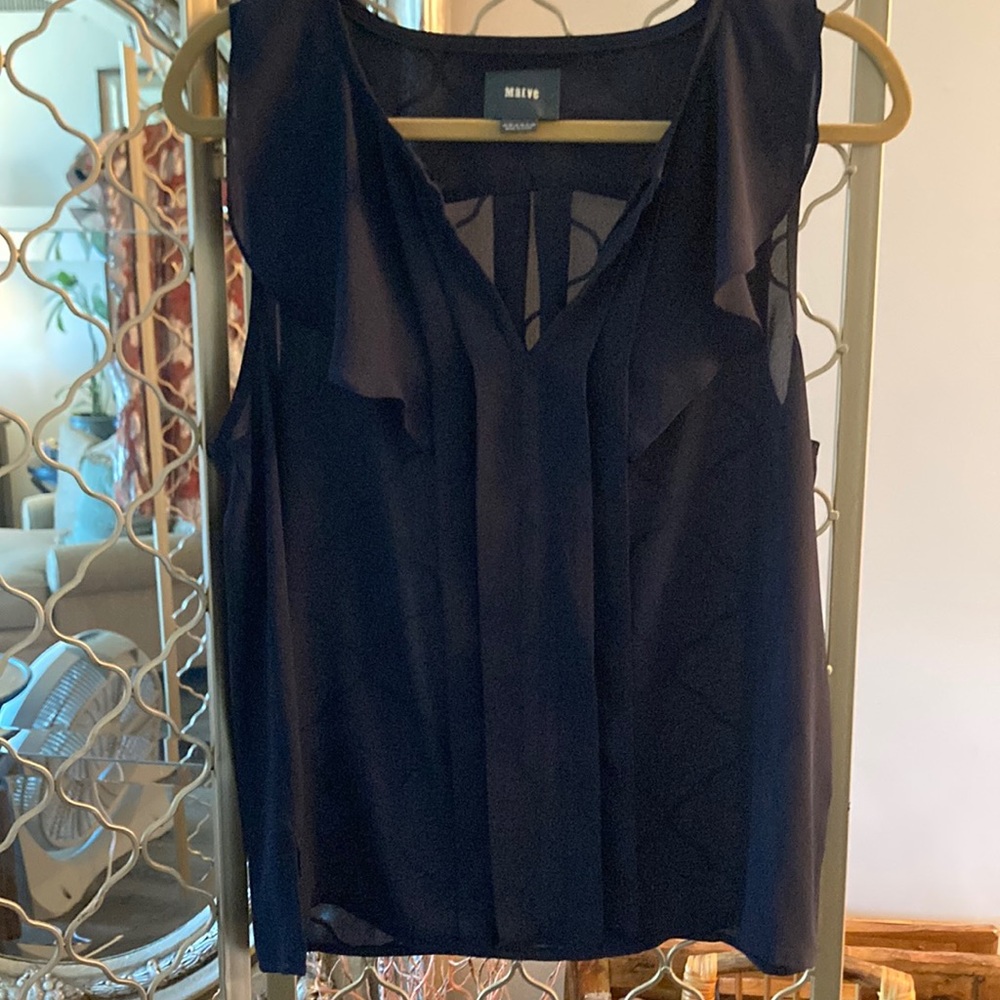 EUC Maeve navy blue sleeveless polyester blouse.